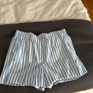 Blue Striped High Waist Women's Shorts